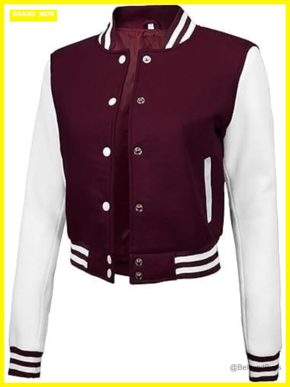 Women's Fleece Varsity Bomber Jacket Cropped Letterman Snap Button Casual